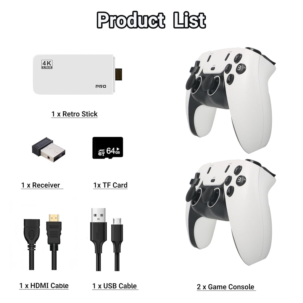 Retro Gaming Console 39,000+ Games, Plug and Play Video Game Console Built-in 28 Classic Emulators, 4K High Definition HDMI Output for TV with Dual Controllers