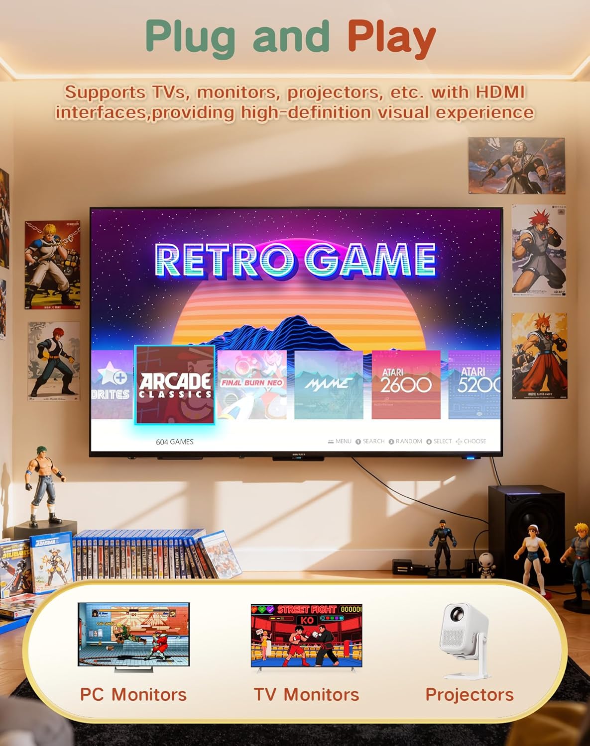 FCHOZY 2026 Upgraded Retro Gaming Console, Nostalgia Game Stick Pro, Classic Video Games with 4K HDMI, 20,000+ Games and 23 Emulators, Upgraded Dual 2.4G Wireless Controllers 64GB