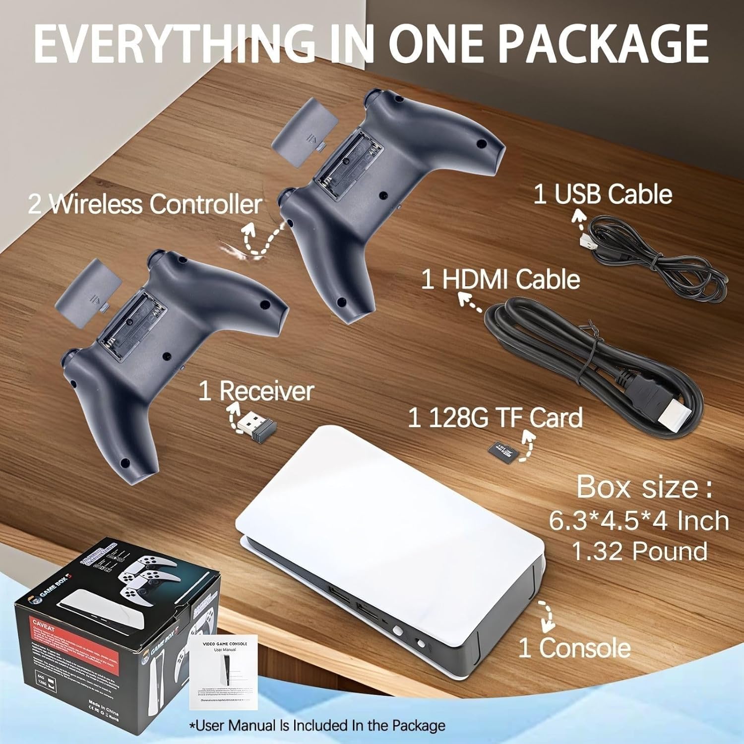 Wireless Retro Game Console Nostalgia Plug and Play Video Game Console 4k,40000+ Video Games 128GB Built in 40+Emulators Console,2.4G Wireless Controllers