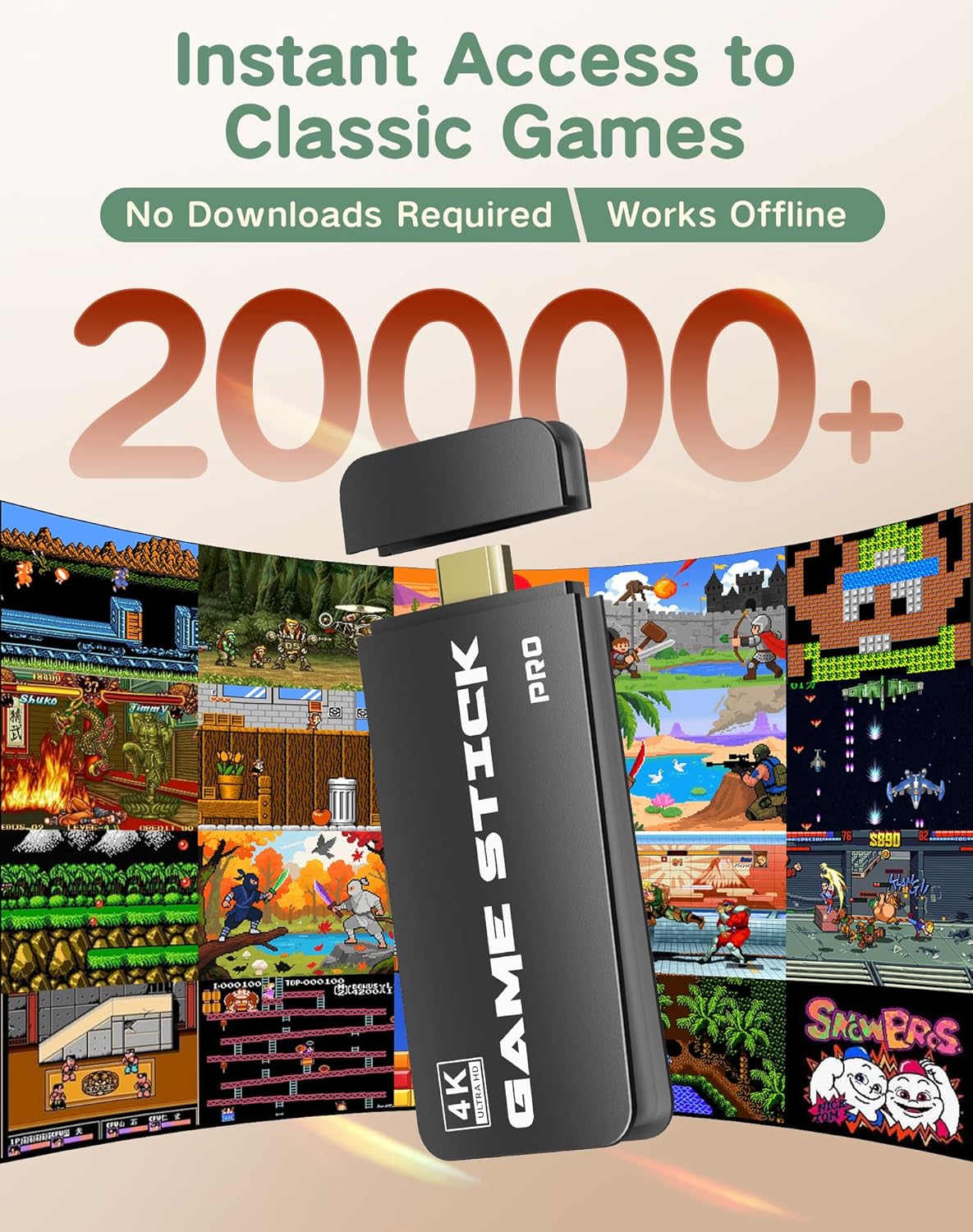 FCHOZY 2026 Upgraded Retro Gaming Console, Nostalgia Game Stick Pro, Classic Video Games with 4K HDMI, 20,000+ Games and 23 Emulators, Upgraded Dual 2.4G Wireless Controllers 64GB